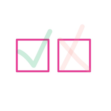 Red X and green tick check marks, approval signs design. Red X and green OK symbol icons in square...