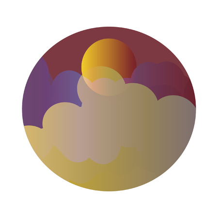 Moon Eclipse Fantasy Vector Illustration. Colorful glowing clouds partially cover the moon. Round Shape Landscape Vector Design. Minimal Colorful Vector Illustrationのイラスト素材