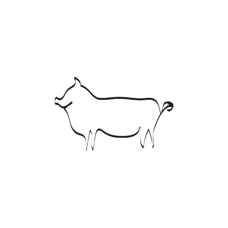 Continuous line drawing of pig, Black and white vector minimalistic hand drawn illustration. Doodle piggy vector pictureのイラスト素材