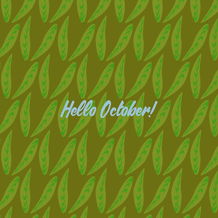 Hello October Calathea Leaves and Text Stylish Vector Illustrationのイラスト素材