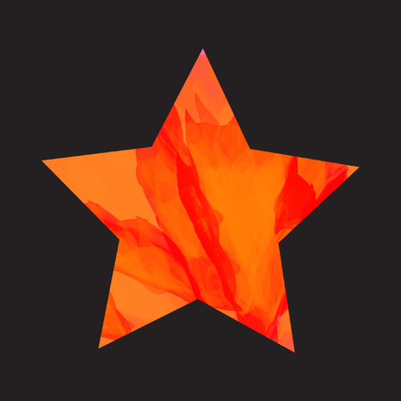 Burning Star Vector Illustration. Bright Flames In the Form of Star on Black Texture Original Flat Design. Vivid Flaming Polygon Isolatedのイラスト素材