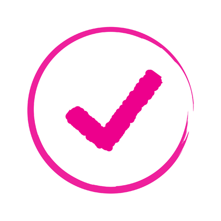 Pink Fur Approval Tick on Round Frame Original Vector Illustration. Stylish Funky Check Mark. Logo, Emblem Designのイラスト素材