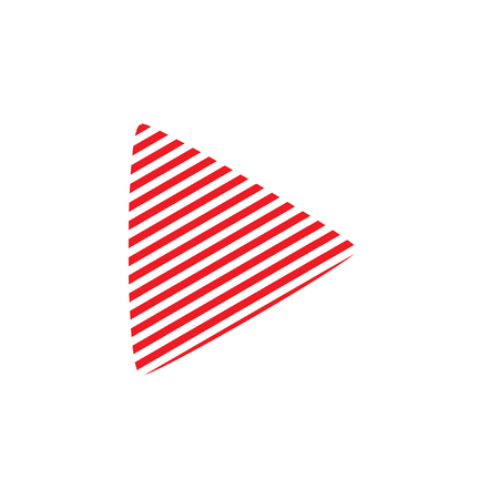 Striped Play Logo Original Vector Design. Red and White Stripes Play Icon Isolated on White. Multimedia Button Trendy Look.のイラスト素材