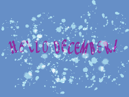 Hello December Dancing Letters under Snowy Brush Splash. Vector Illustration.のイラスト素材