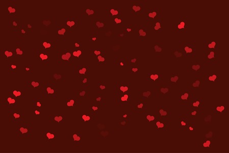 Confetti from randomly scattered red, burgundy and pink hearts.Cute festive vector textureのイラスト素材