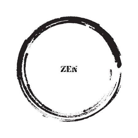 Enso Black Zen Brush Painted Symbol Original Vector Illustration. Logo, Emblem Design. Brush Drawn Buddhist Sign Isolated on White. Editable Fine Art Element for Your Design. Enso Grunge Circleのイラスト素材