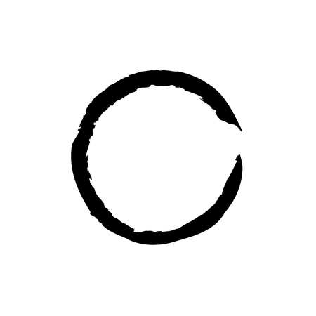 Enso Black Zen Brush Painted Symbol Original Vector Illustration. Logo, Emblem Design. Brush Drawn Buddhist Sign Isolated on White. Editable Fine Art Element for Your Design. Enso Grunge Circleのイラスト素材