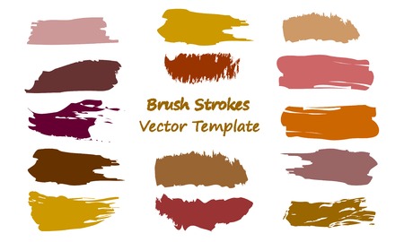 Craft label brush stroke backgrounds, paint or ink smudges vector for tags and stamps design. Painted label backgrounds patch. Color combinations catalog elements. Ink stains, autumn colors spots.のイラスト素材