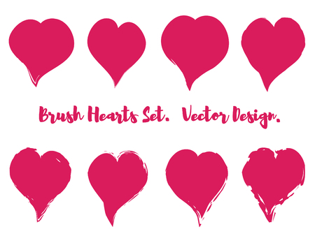 Brush Stroke Grunge Hearts Vector Set. Cute Pink Heart Icons Collection isolated on White. Love Symbol Vector Template. Editable elements for Valentine Cards, Stickers, Covers, Wallpapers, Printsのイラスト素材