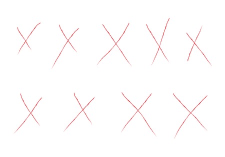 Freestyle check marks vector set. Rejection cross sign icons collection. Red check marks X vector illustrationのイラスト素材