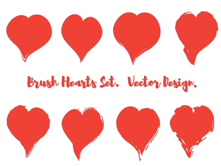 Brush Stroke Grunge Hearts Vector Set. Cute Red Heart Icons Collection isolated on White. Love Symbol Vector Template. Editable elements for Valentine Cards, Stickers, Covers, Wallpapers, Printsのイラスト素材