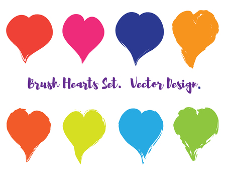 Brush Stroke Grunge Hearts Vector Set. Cute Colorful Heart Icons Collection isolated on White. Love Symbol Vector Template. Editable elements for Valentine Cards, Stickers, Covers, Wallpapers, Printsのイラスト素材
