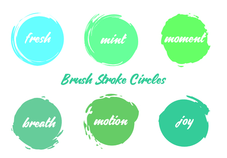 Brush Colorful Circles Vector Set. Mint Green Colors Stroke Round Elements for Winter Sale, Promotion, Titles, Prints etc. Trend Colors Grunge Stroke Circles Abstract Backgroundのイラスト素材