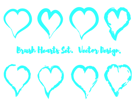 Brush Stroke Grunge Hearts Vector Set. Cute Blue Heart Icons Collection isolated on White. Love Symbol Vector Template. Editable elements for Valentine Cards, Stickers, Covers, Wallpapers, Printsのイラスト素材