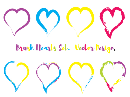 Brush Stroke Grunge Hearts Vector Set. Cute Colorful Heart Icons Collection isolated on White. Love Symbol Vector Template. Editable elements for Valentine Cards, Stickers, Covers, Wallpapers, Printsのイラスト素材