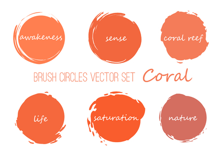 Coral Brush Circles Vector Set. Original Round Shapes Grunge Stroke Illustration. Freestyle Circles Vector Template for Promotion, Covers, Prints, Advertising etc.のイラスト素材