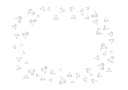 Confetti Silver Hearts Frame Vector Background. Oval Frame Made with Doodle Cute Falling Love Symbols. Confetti Hearts Border Template. Original Valentine's Day Frame for Text. Abstract Illustrationのイラスト素材
