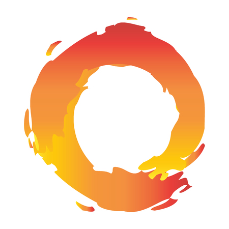 Brush Fire Circle Original Vector Design. Burning Fireball Element. Hand Painted Stroke Round Flaming Shape Template. Abstract Illustrationのイラスト素材