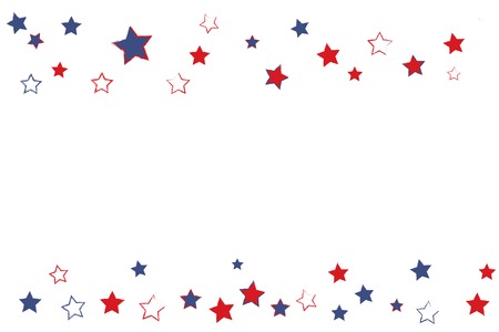 Grunge Brush Confetti Tricolor Stars Vector Illustration. Falling Hand Painted Blue, Red, White Stars Original Vector Pattern.のイラスト素材