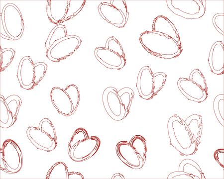 Red Grunge Brush Hearts Seamless Pattern. Flying Hand Painted Hearts Vector Illustration. Fabric, Textile, Cover or Post Card Template.のイラスト素材