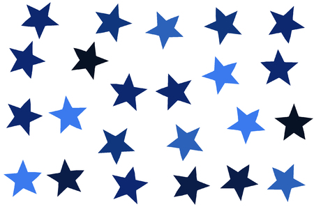 Blue and Navy Stars Confetti Background Original Vector Illustration. Stylish Scattered Starry Elements Pattern. Randomly Scattered Stars Geometric Designのイラスト素材