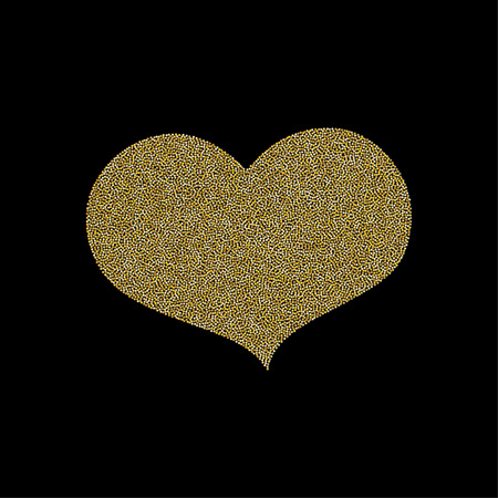Funky Golden Mosaic Heart Isolated on Black Original Vector Design. Dotted Colorful Heart, an Editable Element for Post Card, Wedding Card, Invitation etc.Love Symbol Shape for Valentines etc.のイラスト素材