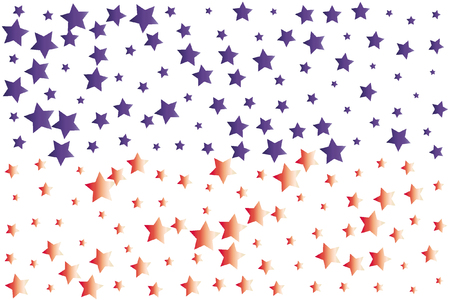 Blue and Red Stars Confetti Background Original Vector Illustration isolated on White. Stylish Tricolor Scattered Starry Elements Pattern. Randomly Scattered Stars Geometric Designのイラスト素材