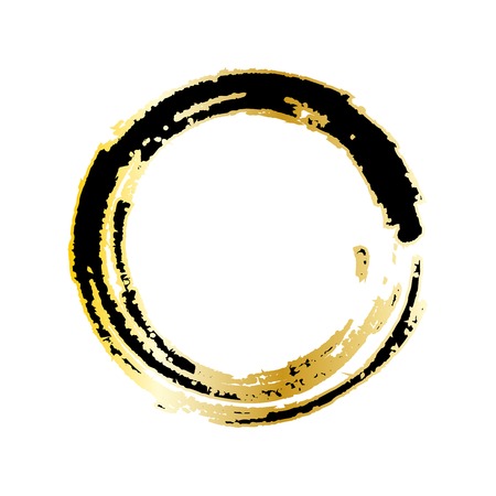 Stroke Enso Zen Symbol Original Freestyle Vector Design. Black and Gold Brush Chinese Circle Editable Illustration for Logo, Emblem Design. Enso Circle Stroke Paintingのイラスト素材