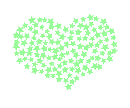 Love Explosion. Monochrome Green Starry Heart Original Vector Design. Greeting Card, Invitation Template with Stars Confetti. Heart of Stars Confetti in Mint Colorのイラスト素材