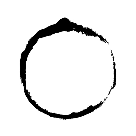 Enso design. Dry black brush circle. Oil stroke ring. Watercolor round shape. Hand drawn. Enso vector design. Chinese, japanese oriental symbol. Logo, emblem design. Isolated on white.のイラスト素材