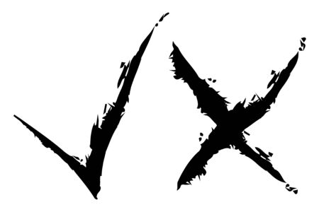 Brushed check marks pack. Black, white Approval signs design. Vector voting marks set. Original web icons. Approval tick and rejection cross.のイラスト素材