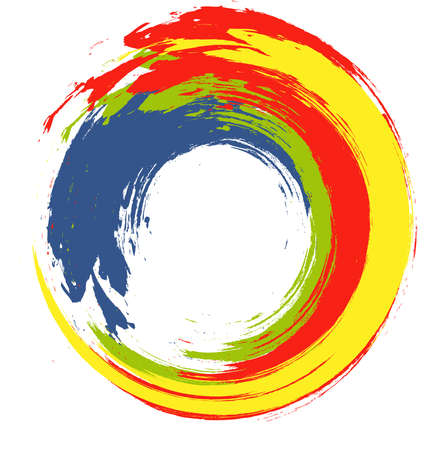 Rainbow colors enso symbol. Vector illustration. Mexican colors brushed stroke circle. Red, yellow, blue, green, white artistic hand drawn round shape. Colorful label background.のイラスト素材