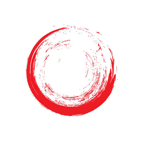Red enso symbol isolated on white. Brushed round smear element. Red brush stroke label background.  Circular artistic sign. Lipstick round traceのイラスト素材