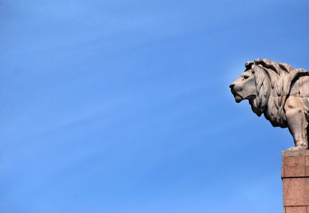 Lion garding the Swedish parlaimentの写真素材