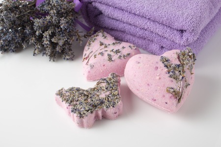 Lavender Bath bombs on a white background spa designの写真素材