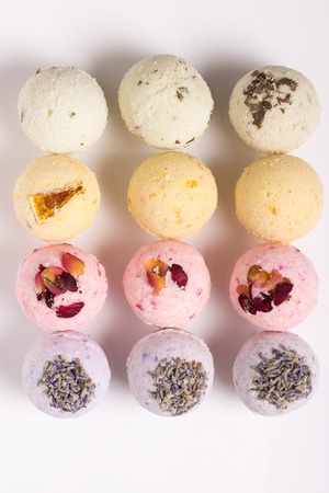 Aromatic bath bombs on a white backgroundの写真素材