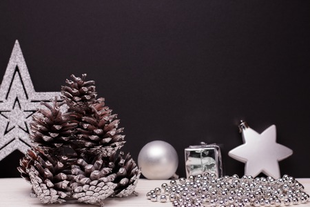 Christmas composition on a dark matte background.の写真素材