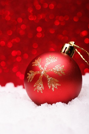 Christmas composition of Christmas tree toys on a red background.の写真素材