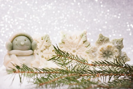 soap Handmade on a brilliant Christmas background.の写真素材