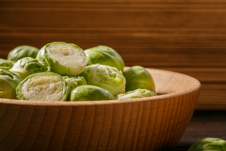 Brussels sprouts on a rustic wooden background.の写真素材