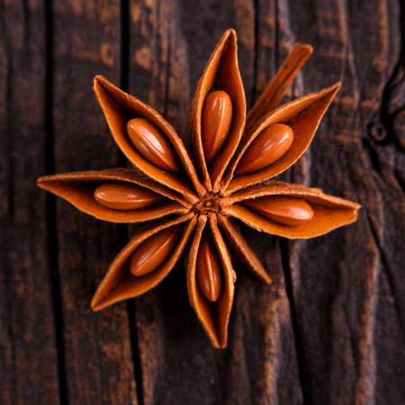 anise stars on a dark rustic background.の写真素材
