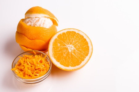 oranges and juice on a white background.の写真素材