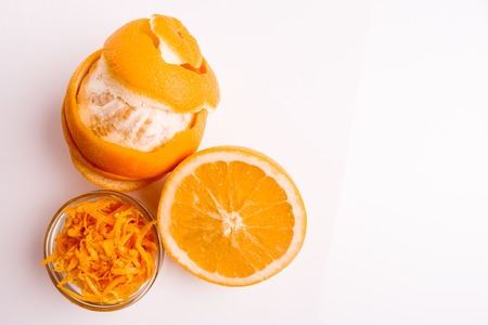 oranges and juice on a white background.の写真素材