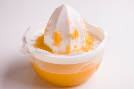 oranges and juice on a white background.