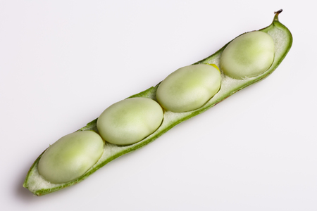fresh broad beans on a white background.