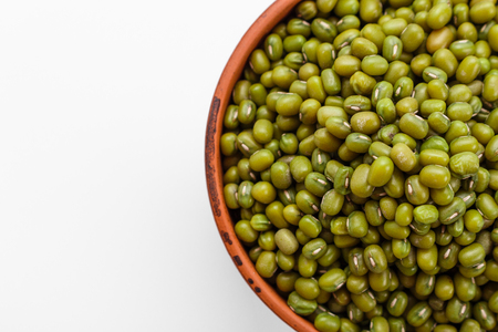 fresh muung beans on a white background.の写真素材