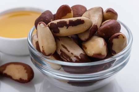 brazil nut on a white acrylic background.の写真素材