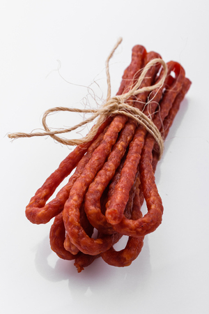kabanos delicious polish snack sausage on a white background.の写真素材