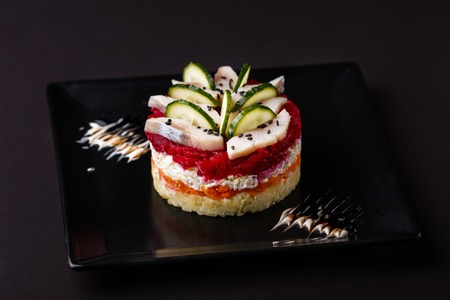 Russian salad herring under fur coat.の写真素材