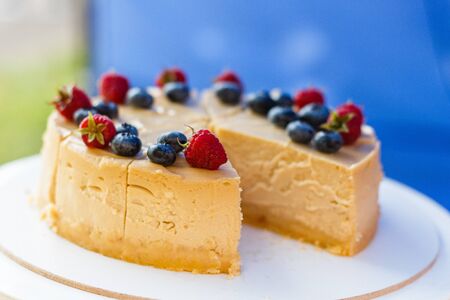 cheesecake at the counter of the street food festival.